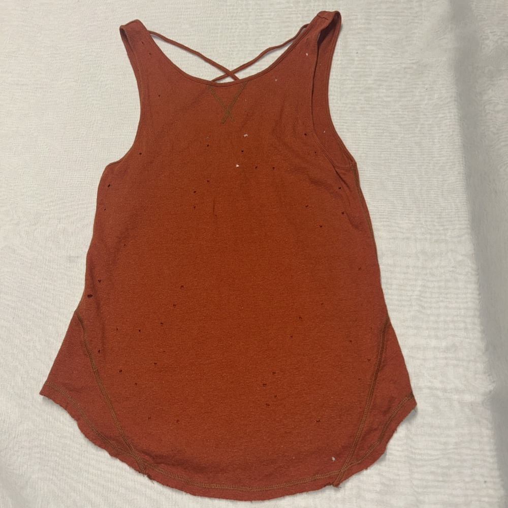 We‎ The Free Peachy Orange Distressed Ribbed Knit Tank Sweater Size Small